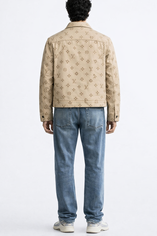 Beige Monogram Printed Casual Jacket β Premium Button-Up Jacket