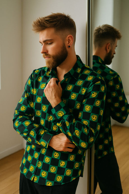 Black & Green Lycra Full Sleeve Regular Fit Printed Shirt | For Men