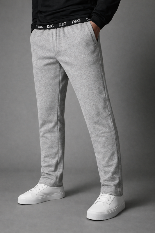 Men’s Grey Slim-Fit Stretch Trousers with Branded Elastic Waistband