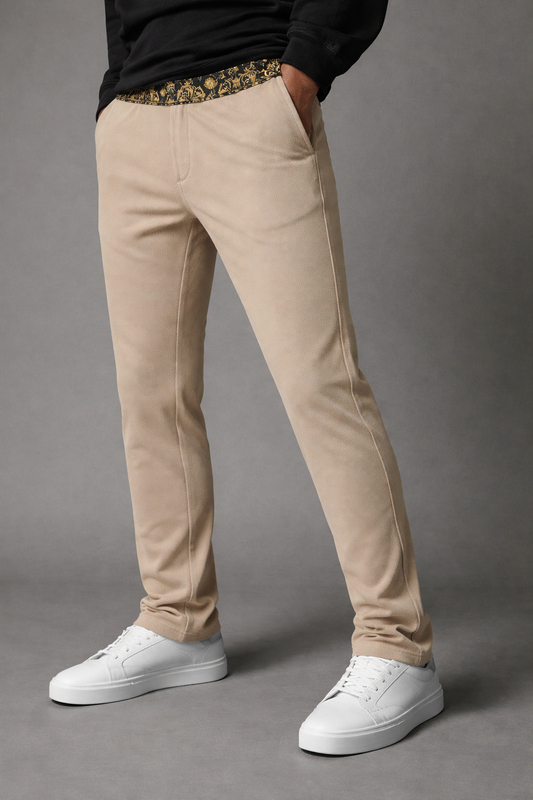 Men’s Slim Fit Beige Lower with Premium Designer Waistband