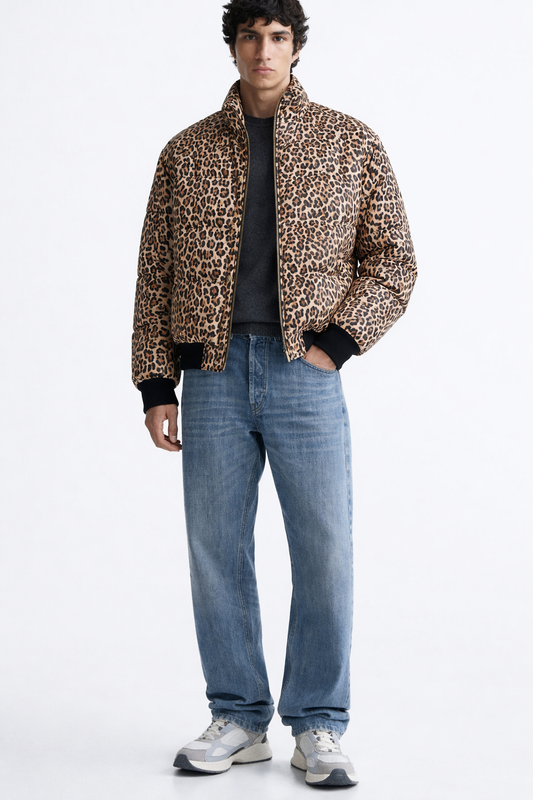 Men’s Leopard Print Puffer Jacket | Premium Winter Statement Jacket for Men