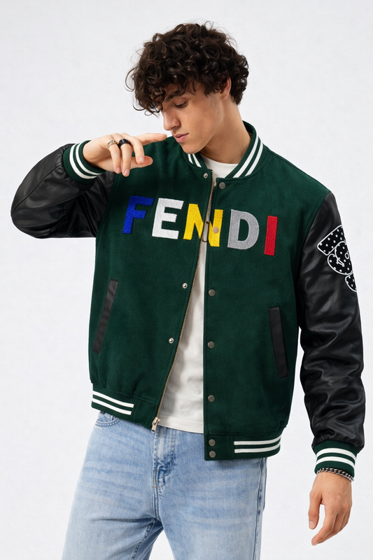 Varsity Jacket – Bottle Green Body with Black Leather Sleeves
