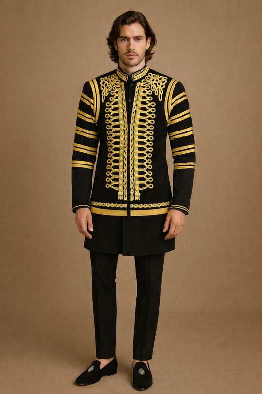 Black & Gold Embroidered Royal Military Style Jacket