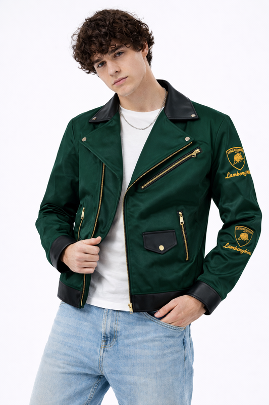 Lamborghini Edition Racing Biker Jacket – Emerald Green & Gold