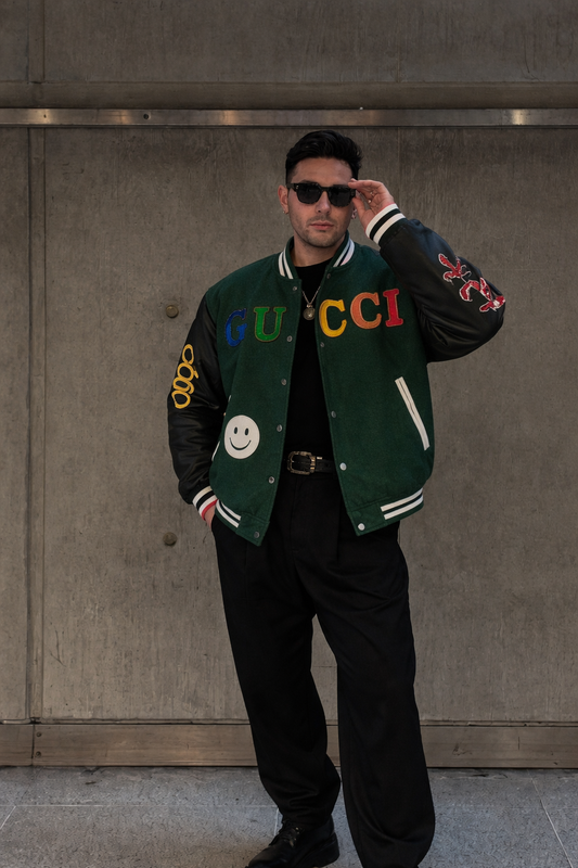 Premium Green Varsity Jacket with Leather Sleeves – Classic College Style