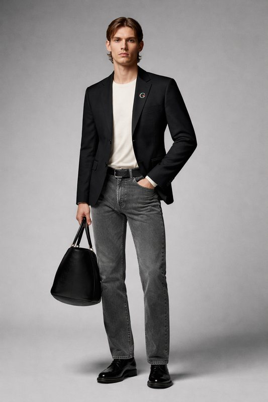 Men’s Black Slim-Fit Blazer with Single-Button Closure – Formal & Party Wear