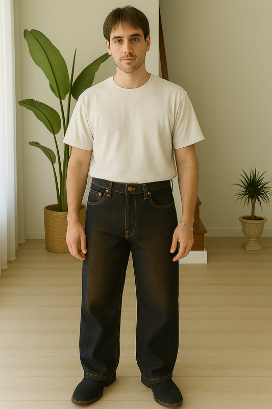 Baggy Fit Jeans for Men – Premium Faded Brown Over Black | Imported Lycra Fabric | Ultra Soft & Stretchable