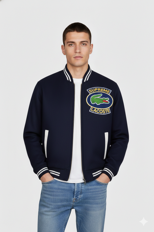 Men’s Navy Varsity Jacket – Premium Patch Edition