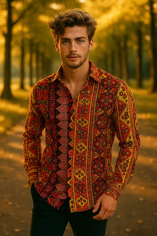 Multicolor Tribal Print Slim Fit Shirt for Men | Bold Designer Party Wear