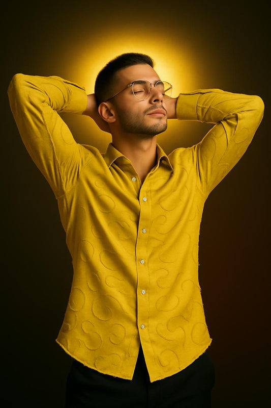 Premium Satin Lycra Shirt for Men – Embossed Designer Pattern | Luxury Party Wear Full Sleeve Shirt