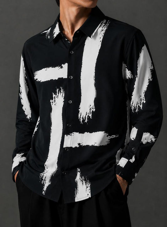 21 Inside Monochrome Brushstroke Shirt – Premium Abstract Edition