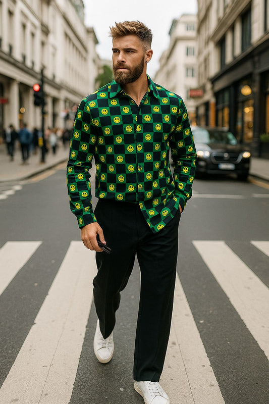 Black & Green Lycra Full Sleeve Regular Fit Printed Shirt | For Men