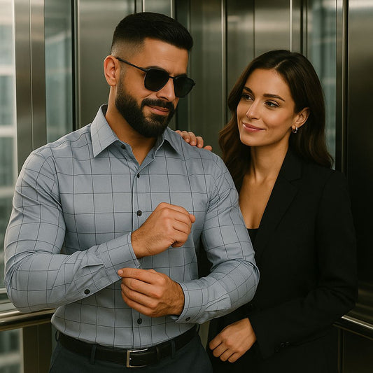 Premium Grey Formal Check Shirt for Men | Slim Fit | Business & Casual Wear